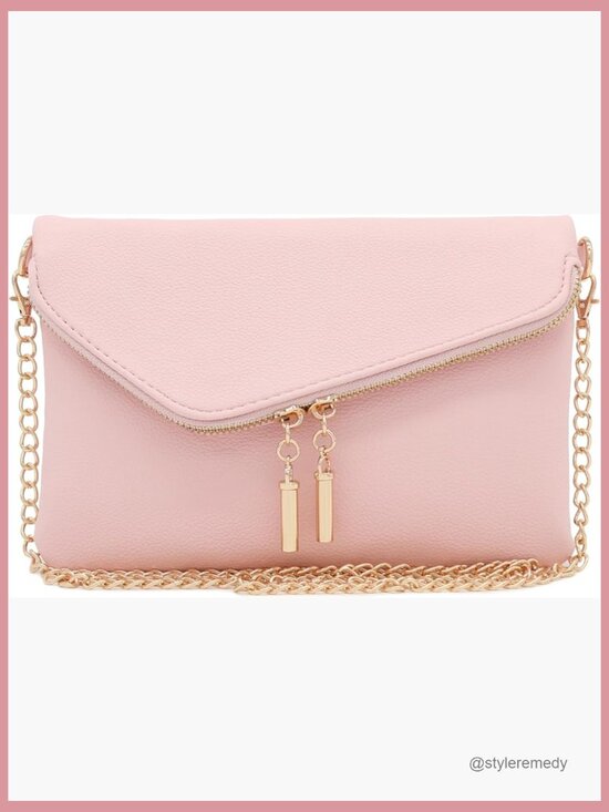 Handbags - Envelope Wristlet Clutch Crossbody Bag with Chain Strap - Faux Leather